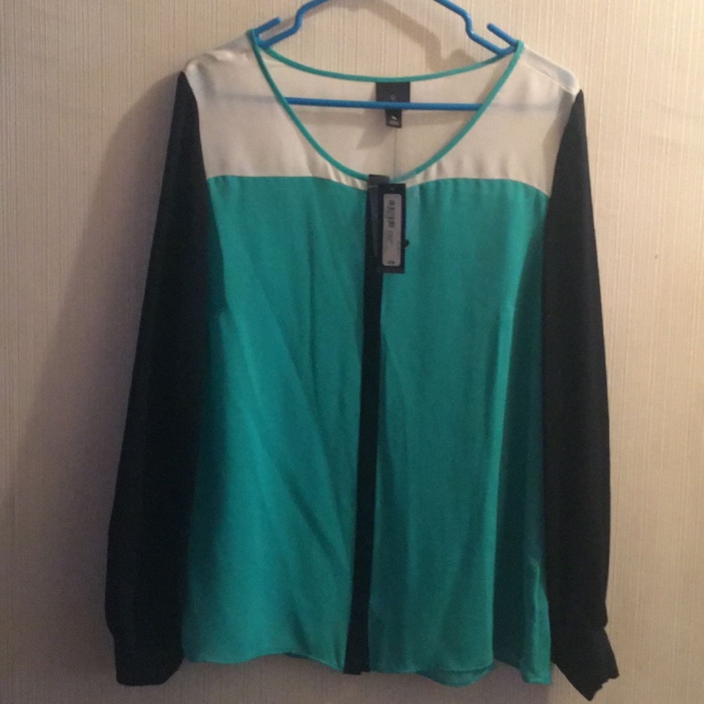 Worthington Color Block Button Blouse